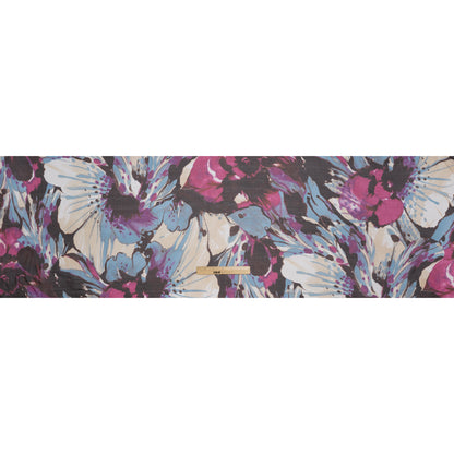 Silk Voile Print - Magenta, Brown and Sky Blue Painterly Flowers - Deadstock