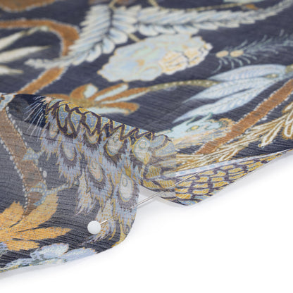 Crinkled Silk Chiffon Print - Navy, Brown and Muted Blue Jacobean Florals - Deadstock