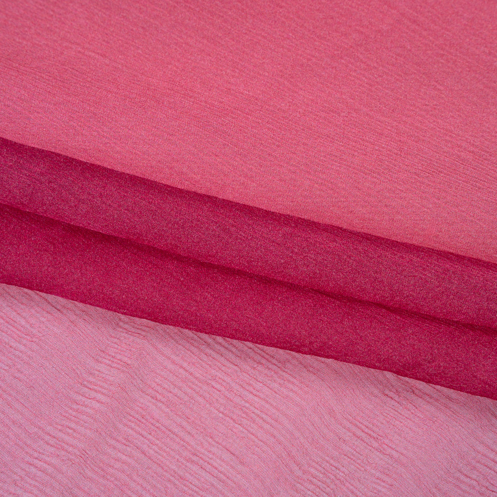 Crinkled Silk Chiffon - Dark Magenta to Bubblegum Pink Ombre - Deadstock - Folded