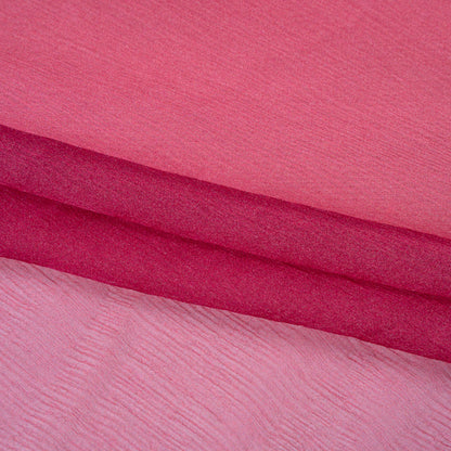 Crinkled Silk Chiffon - Dark Magenta to Bubblegum Pink Ombre - Deadstock