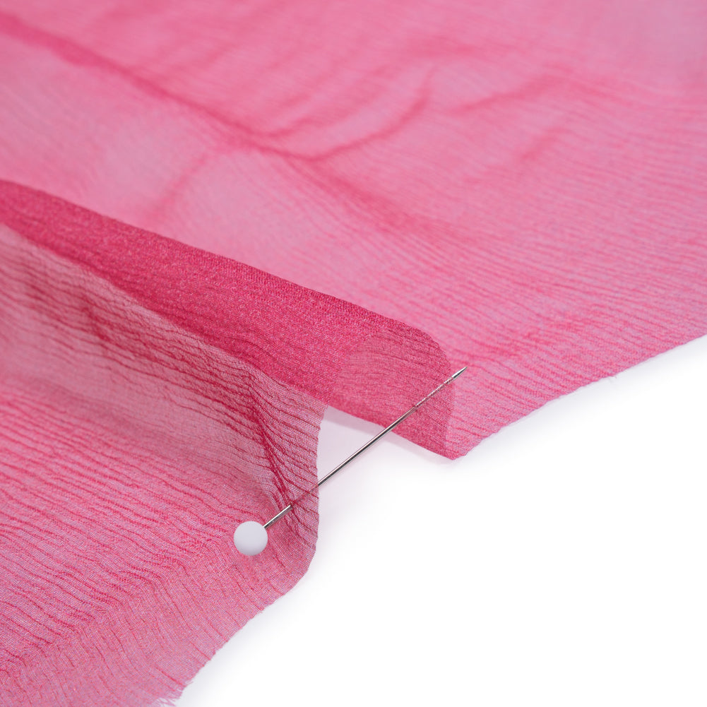 Crinkled Silk Chiffon - Dark Magenta to Bubblegum Pink Ombre - Deadstock - Detail