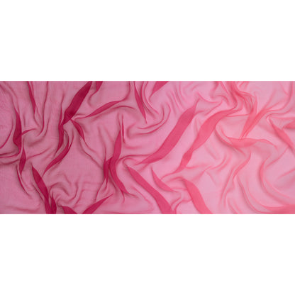 Crinkled Silk Chiffon - Dark Magenta to Bubblegum Pink Ombre - Deadstock