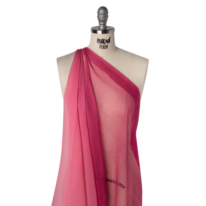 Crinkled Silk Chiffon - Dark Magenta to Bubblegum Pink Ombre - Deadstock