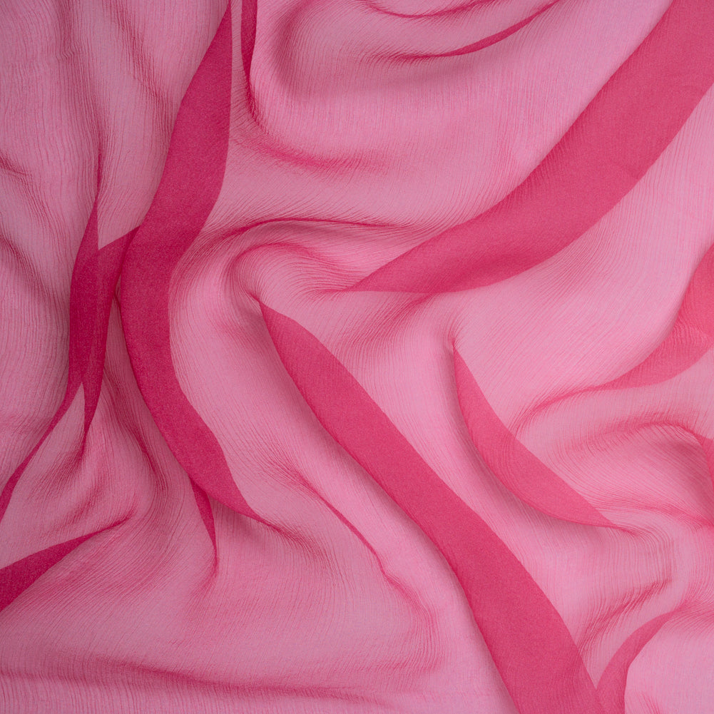 Crinkled Silk Chiffon - Dark Magenta to Bubblegum Pink Ombre - Deadstock