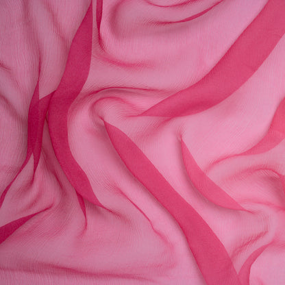 Crinkled Silk Chiffon - Dark Magenta to Bubblegum Pink Ombre - Deadstock