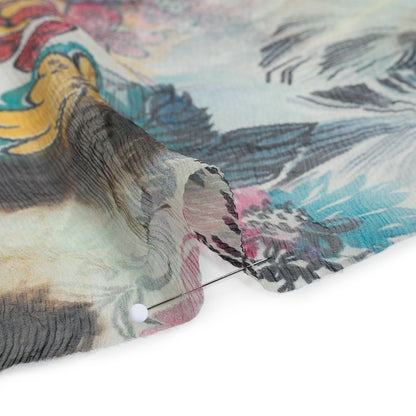 Crinkled Silk Chiffon Print - White, Pink and Yellow Floral - Deadstock