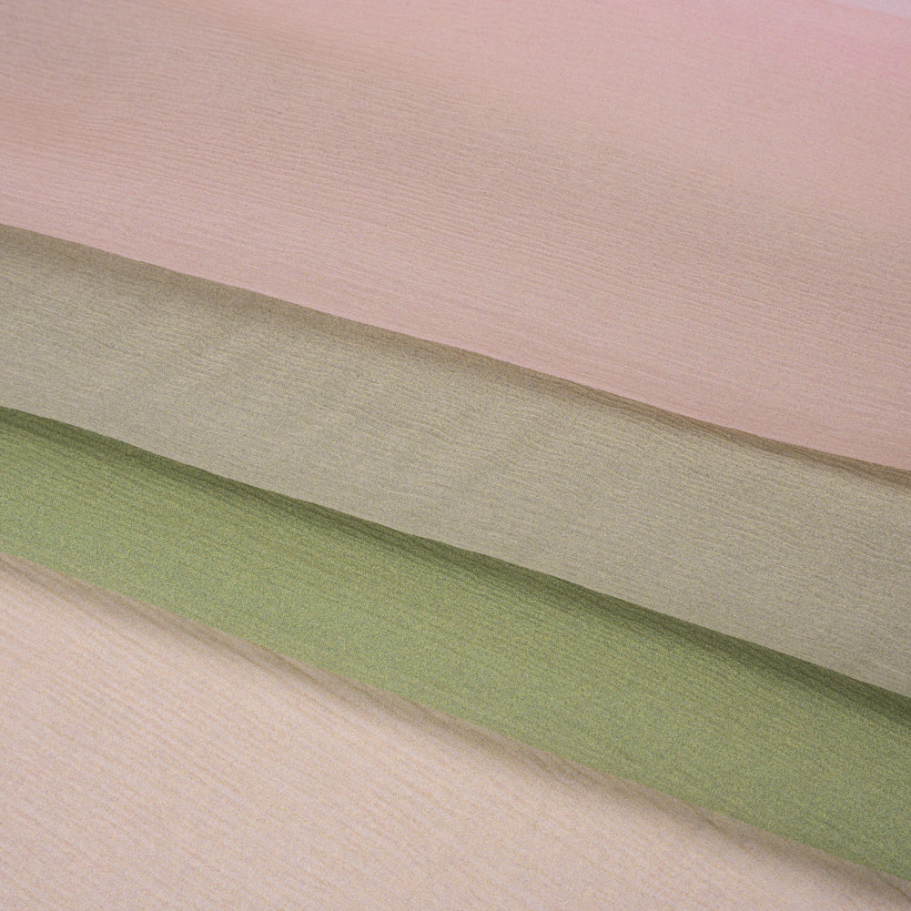 Crinkled Silk Chiffon Print - Sage Green, Pale Pink and Magenta Wide Stripes - Deadstock - Folded