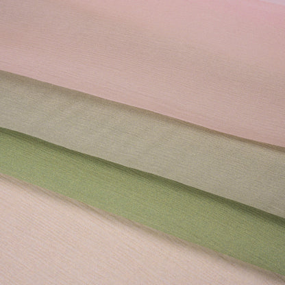 Crinkled Silk Chiffon Print - Sage Green, Pale Pink and Magenta Wide Stripes - Deadstock