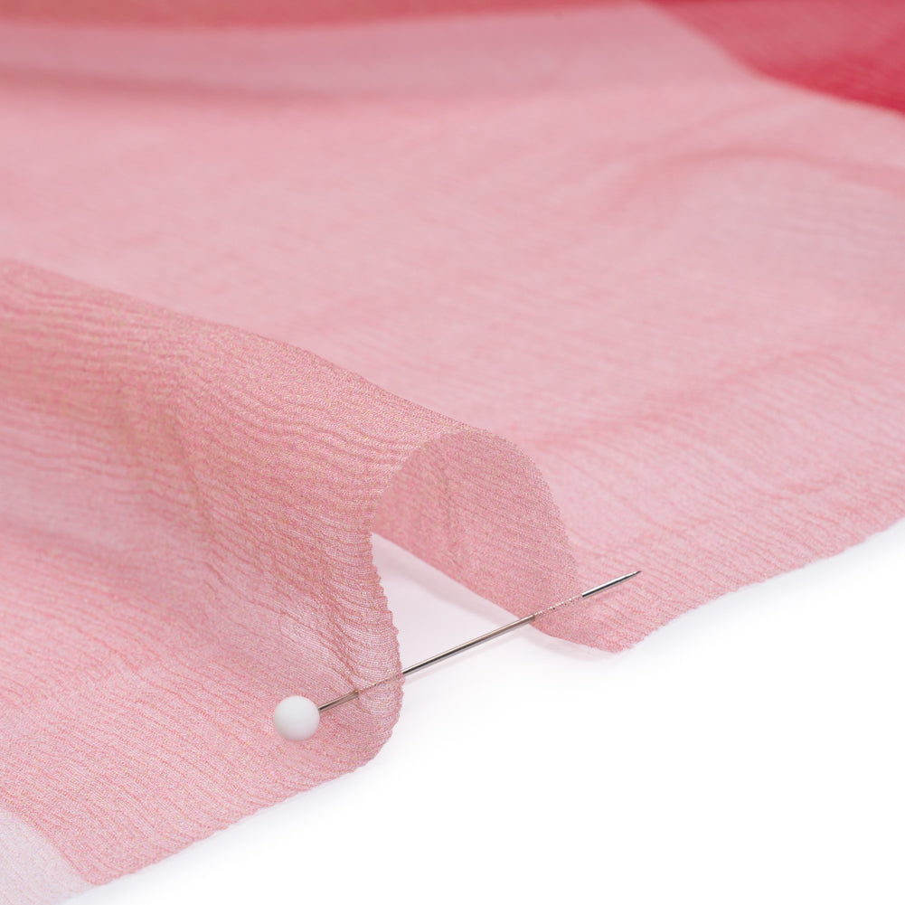 Crinkled Silk Chiffon Print - Sage Green, Pale Pink and Magenta Wide Stripes - Deadstock - Detail