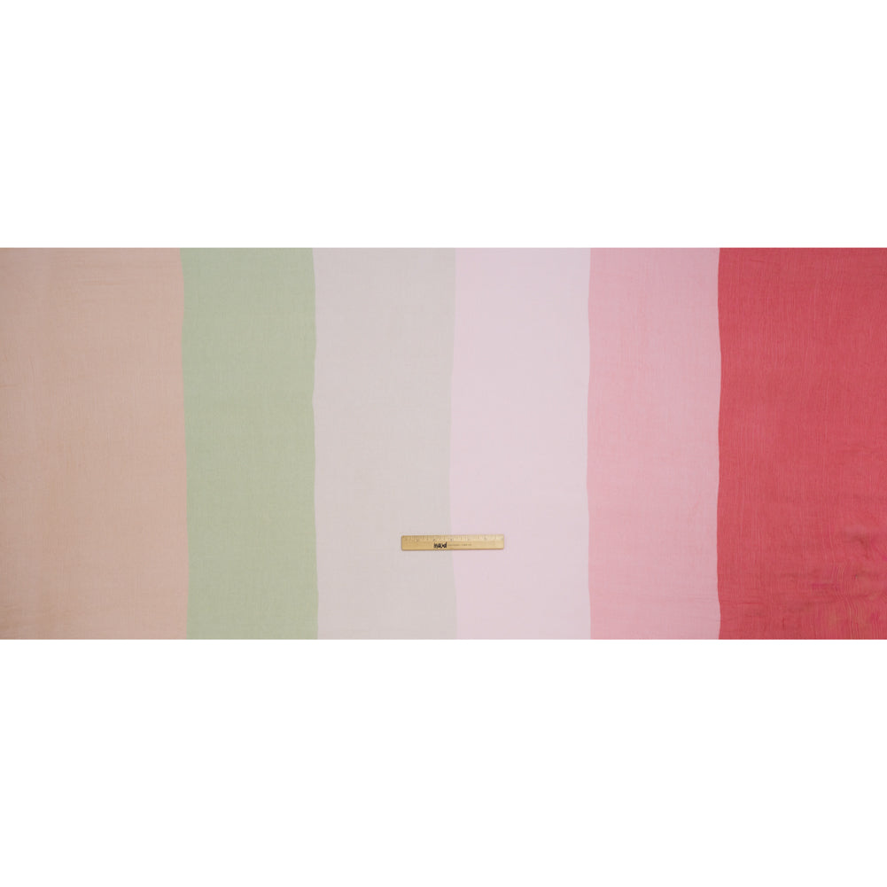 Crinkled Silk Chiffon Print - Sage Green, Pale Pink and Magenta Wide Stripes - Deadstock - Full