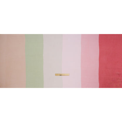 Crinkled Silk Chiffon Print - Sage Green, Pale Pink and Magenta Wide Stripes - Deadstock
