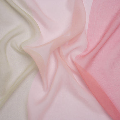 Crinkled Silk Chiffon Print - Sage Green, Pale Pink and Magenta Wide Stripes - Deadstock