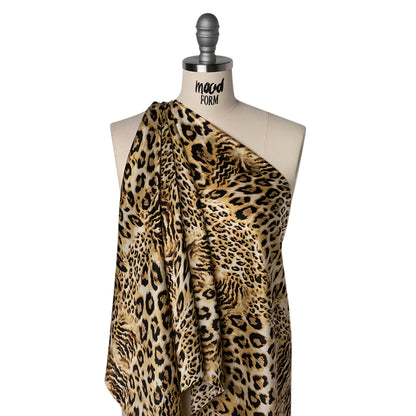 Silk Charmeuse Print - Beige, Brown and Black Leopard Spots - Deadstock