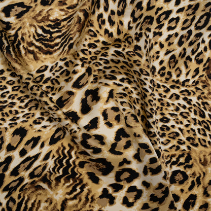 Silk Charmeuse Print - Beige, Brown and Black Leopard Spots - Deadstock