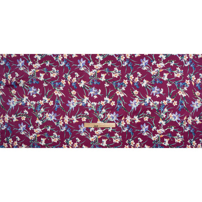 Stretch Silk Charmeuse Print - Purple, Periwinkle and Cream Floral - Deadstock