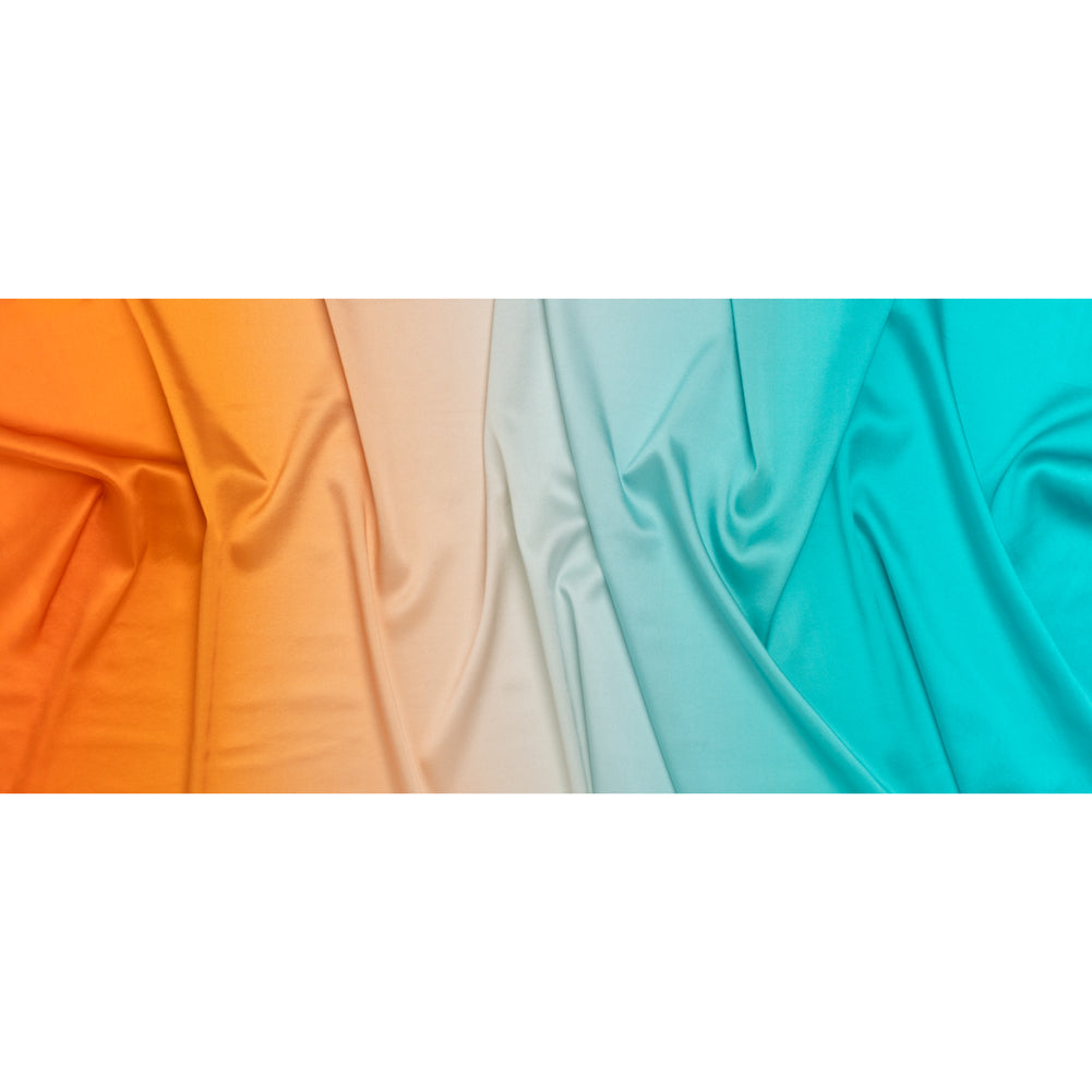 Stretch Silk Charmeuse Print - Turquoise to Orange Ombre - Deadstock