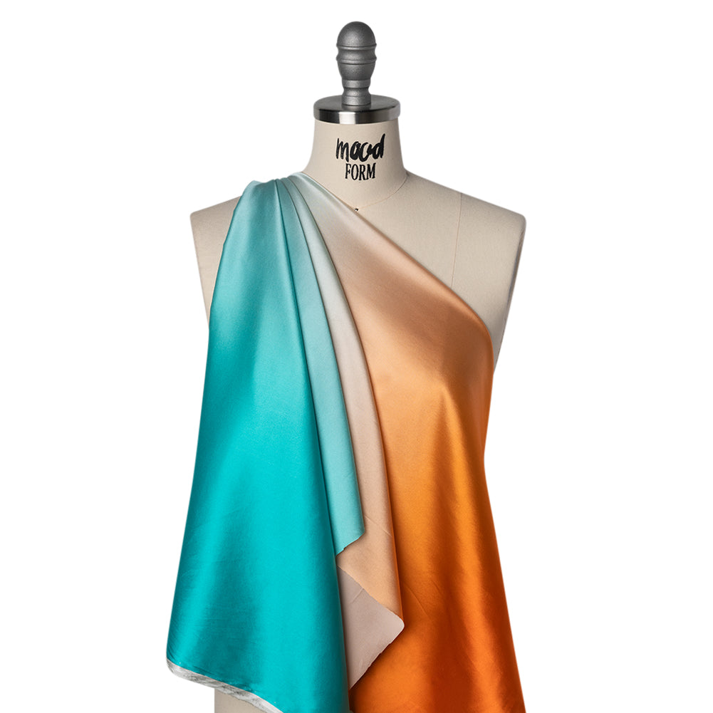 Stretch Silk Charmeuse Print - Turquoise to Orange Ombre - Deadstock