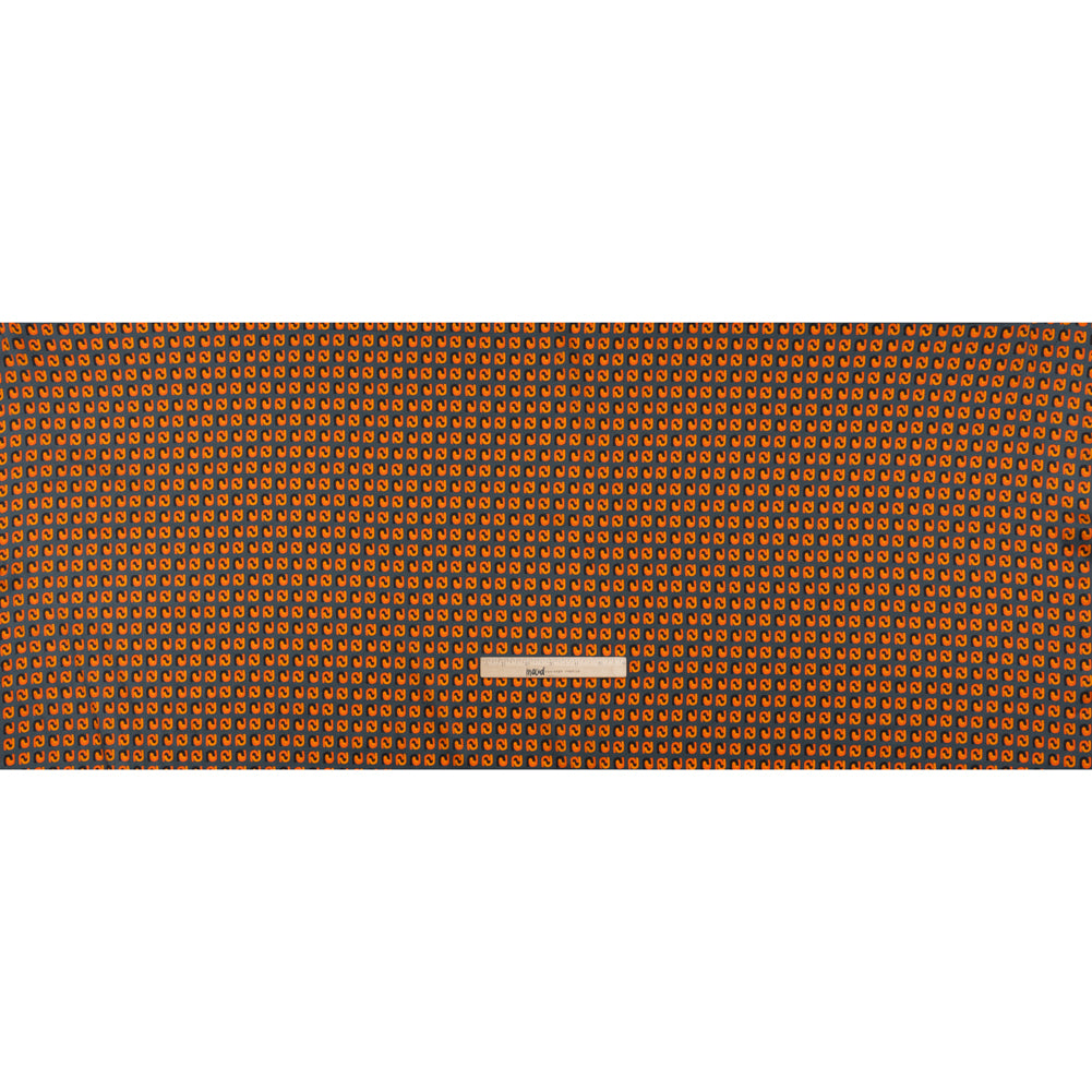 Stretch Silk Charmeuse Print - Steel, Black and Orange Geometric - Deadstock