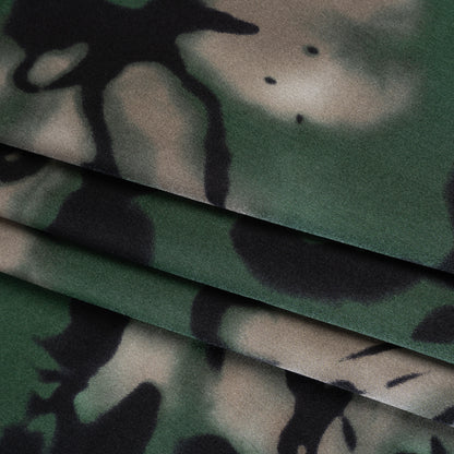 Silk Charmeuse Print - Forest Green, Beige and Black Painterly Florals - Deadstock