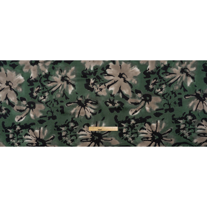 Silk Charmeuse Print - Forest Green, Beige and Black Painterly Florals - Deadstock