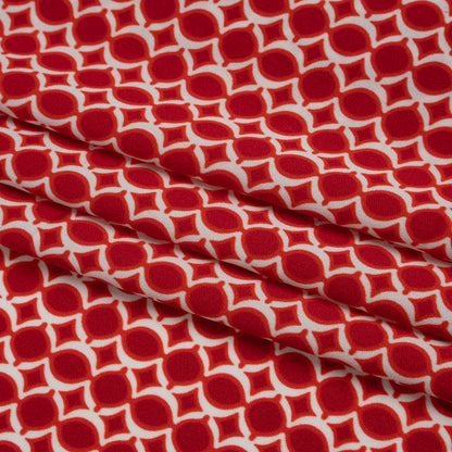 Stretch Silk Charmeuse Print - Red and White Geometric Bead Strands - Deadstock