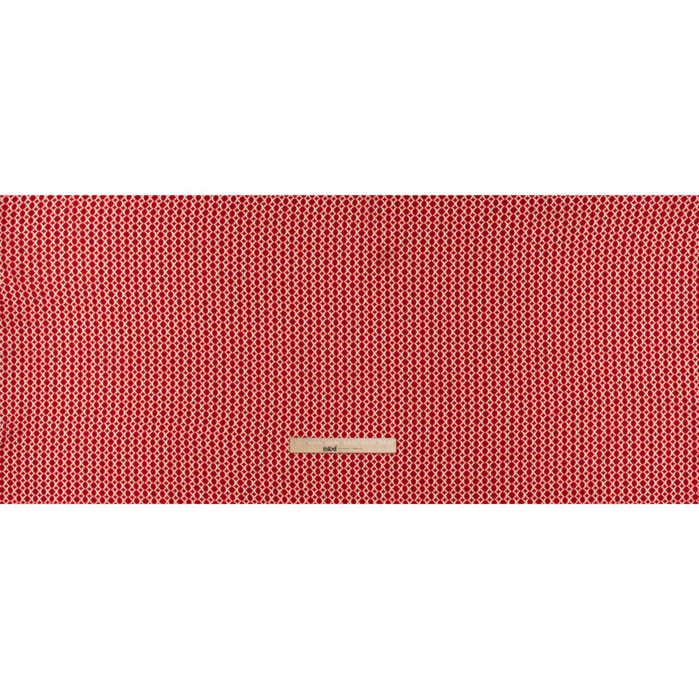 Stretch Silk Charmeuse Print - Red and White Geometric Bead Strands - Deadstock