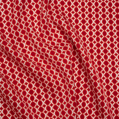 Stretch Silk Charmeuse Print - Red and White Geometric Bead Strands - Deadstock