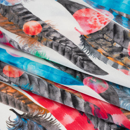 Stretch Silk Charmeuse Print - Pink, Blue and Gray Watercolor Feathers and Spots - Deadstock