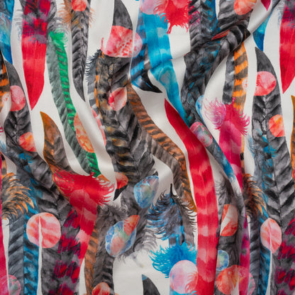 Stretch Silk Charmeuse Print - Pink, Blue and Gray Watercolor Feathers and Spots - Deadstock
