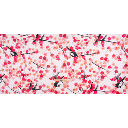 Stretch Silk Charmeuse Print - Pale Pink, Hot Magenta and Black Watercolor Cherry Blossoms - Deadstock