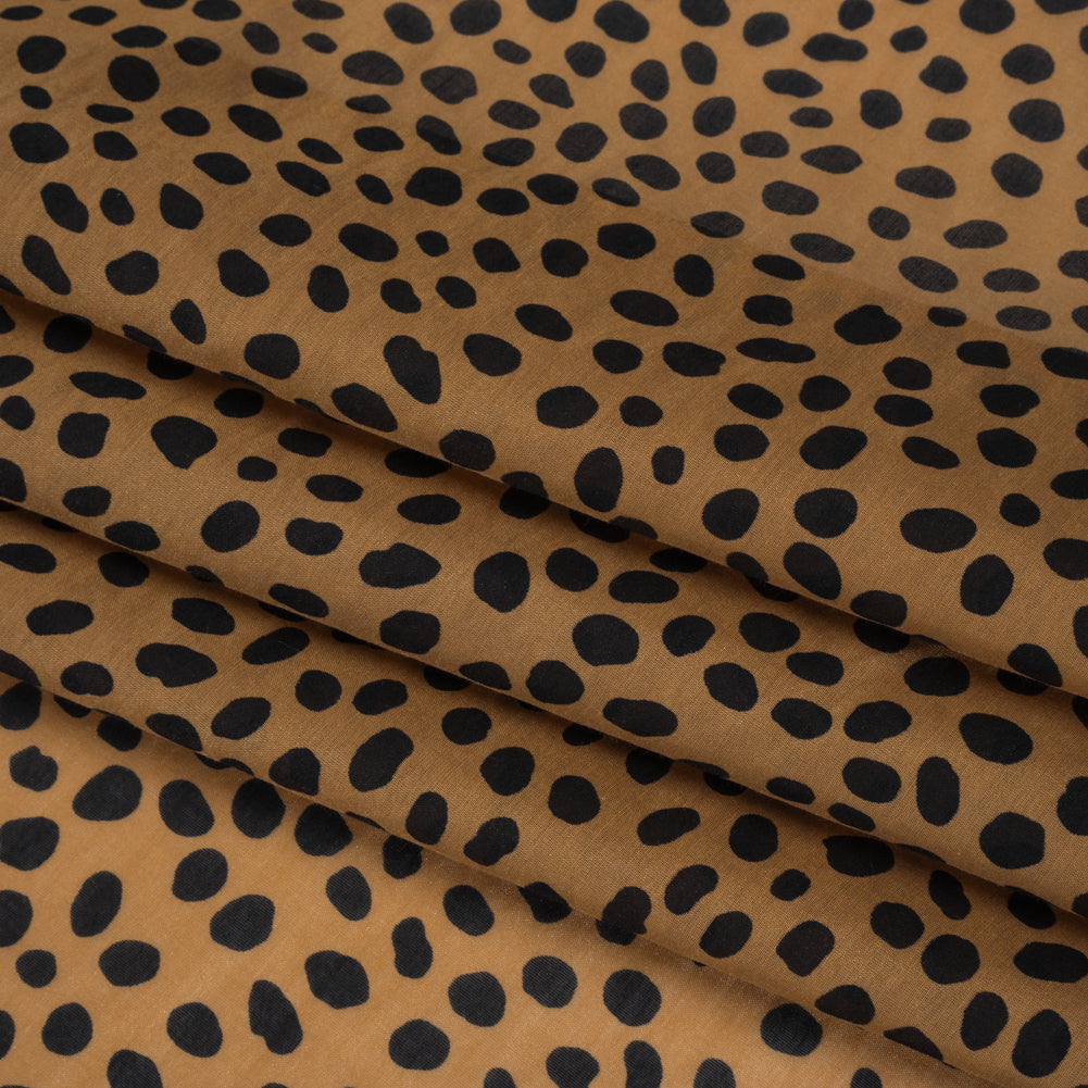 Silk and Cotton Voile Print - Tan and Black Little Spots - Deadstock