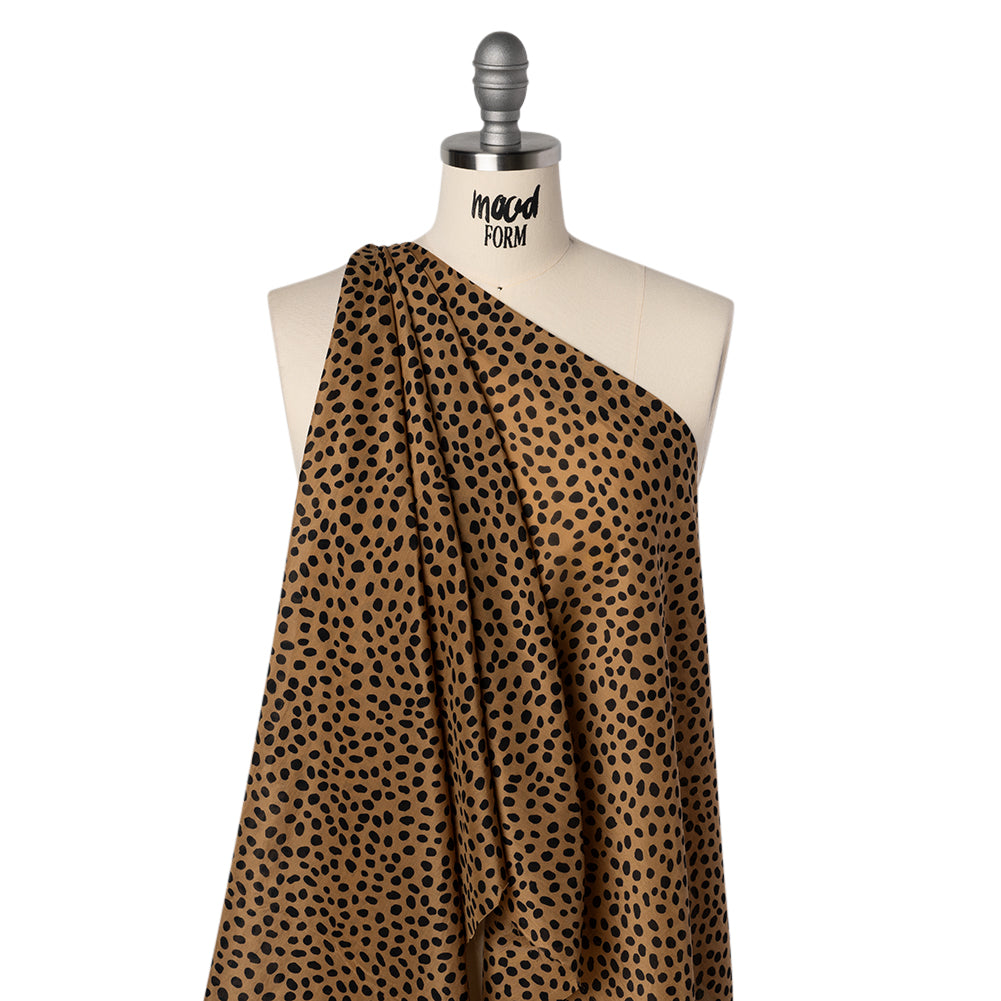Silk and Cotton Voile Print - Tan and Black Little Spots - Deadstock