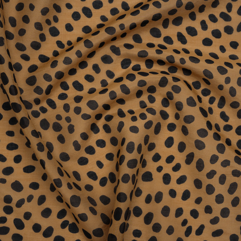 Silk and Cotton Voile Print - Tan and Black Little Spots - Deadstock