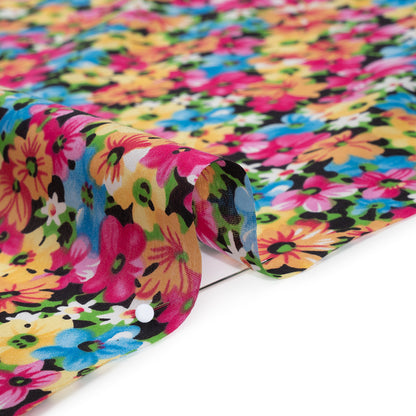 Silk and Cotton Voile Print - Pink, Yellow and Blue Floral - Deadstock
