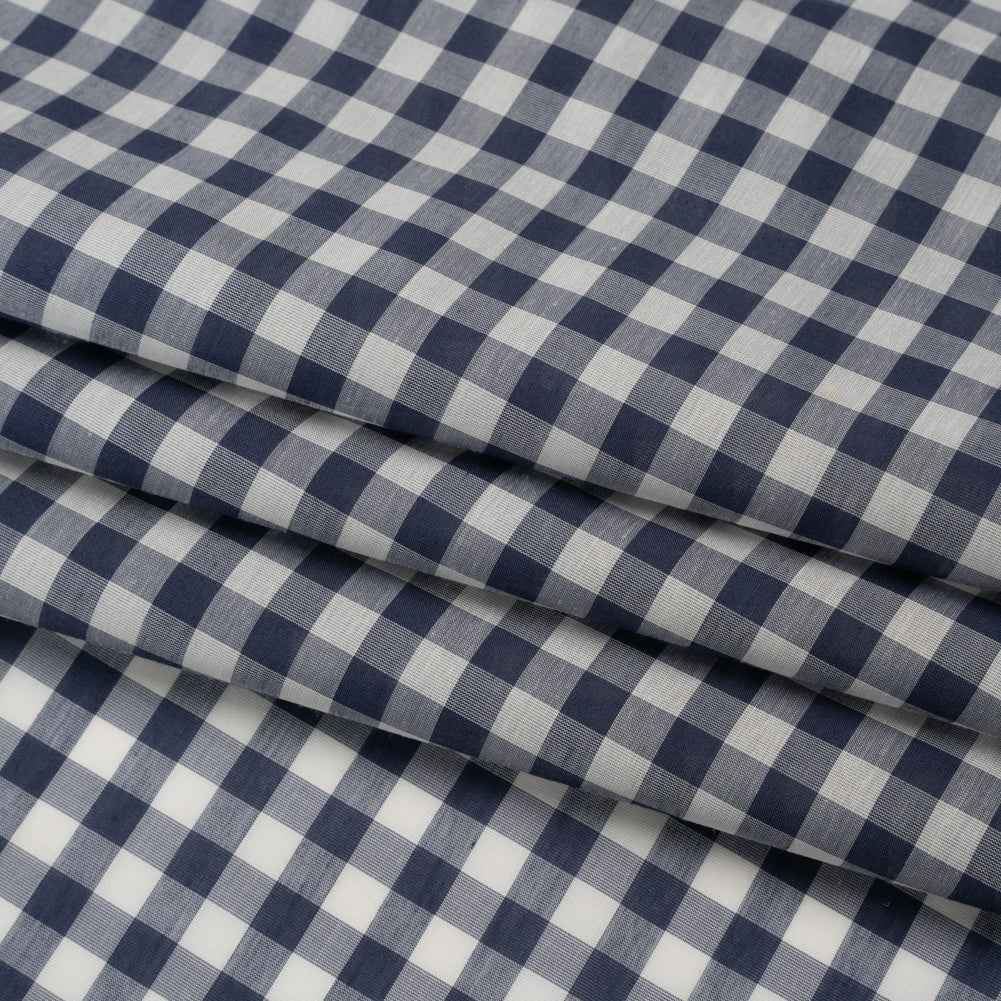 Silk and Cotton Voile - Dark Blue and White Gingham - Deadstock