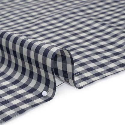 Silk and Cotton Voile - Dark Blue and White Gingham - Deadstock