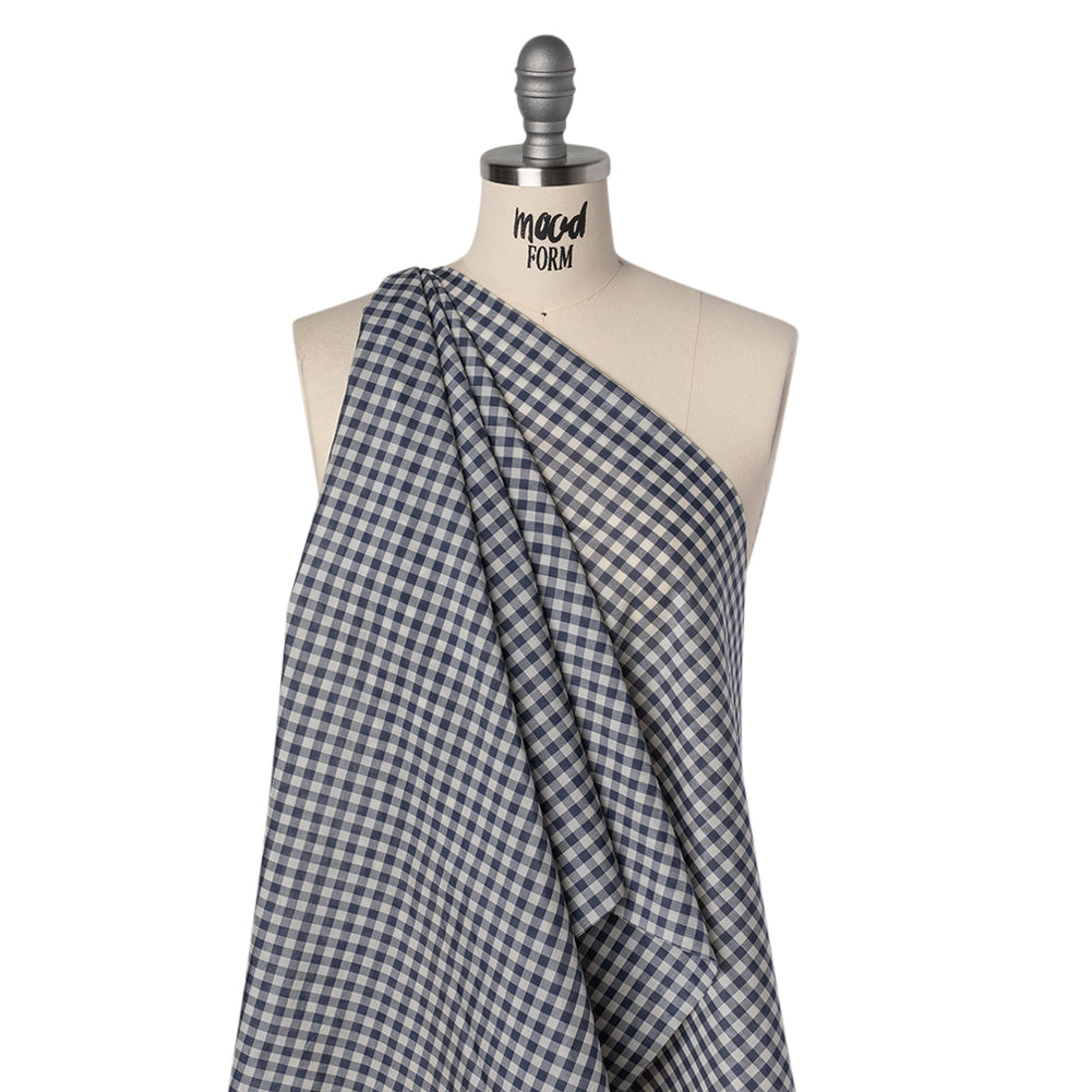 Silk and Cotton Voile - Dark Blue and White Gingham - Deadstock