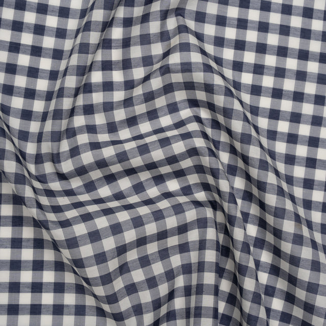 Silk and Cotton Voile - Dark Blue and White Gingham - Deadstock