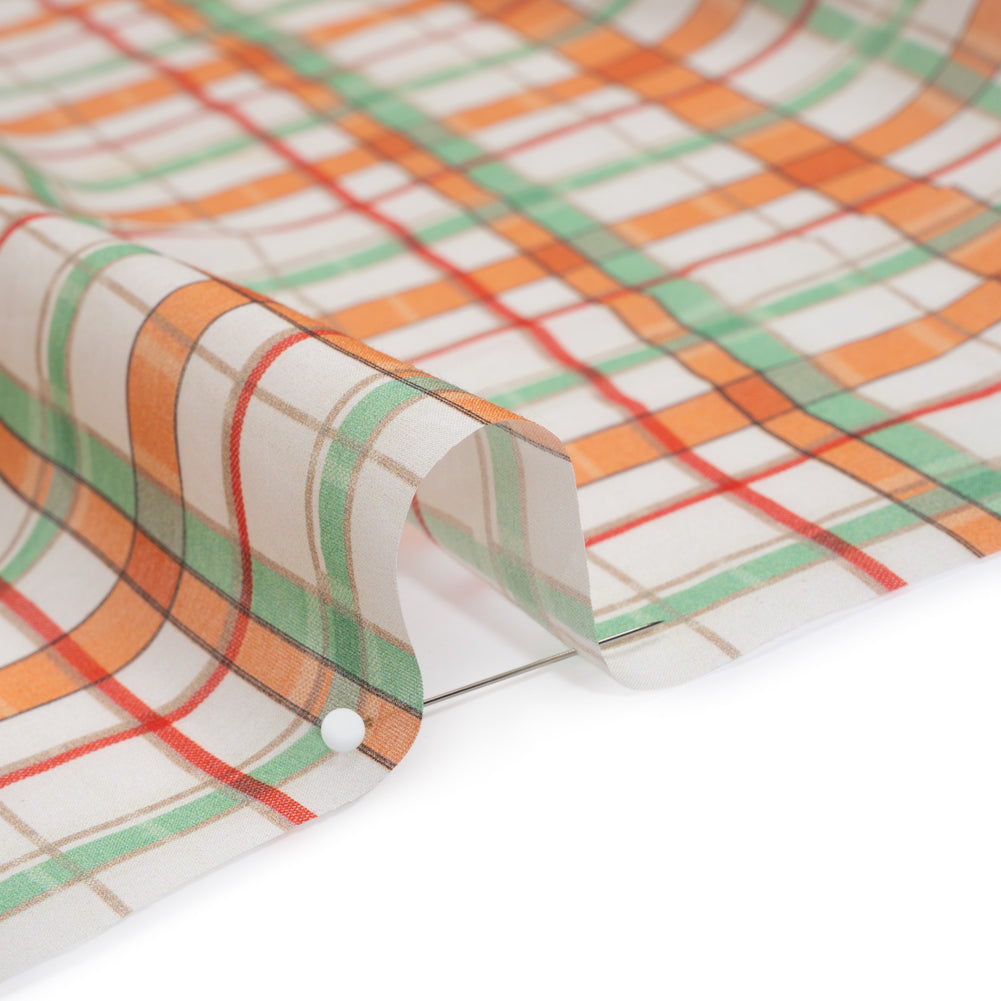 Silk and Cotton Voile - Orange, Spring Green and Cream Plaid - Deadstock - Detail