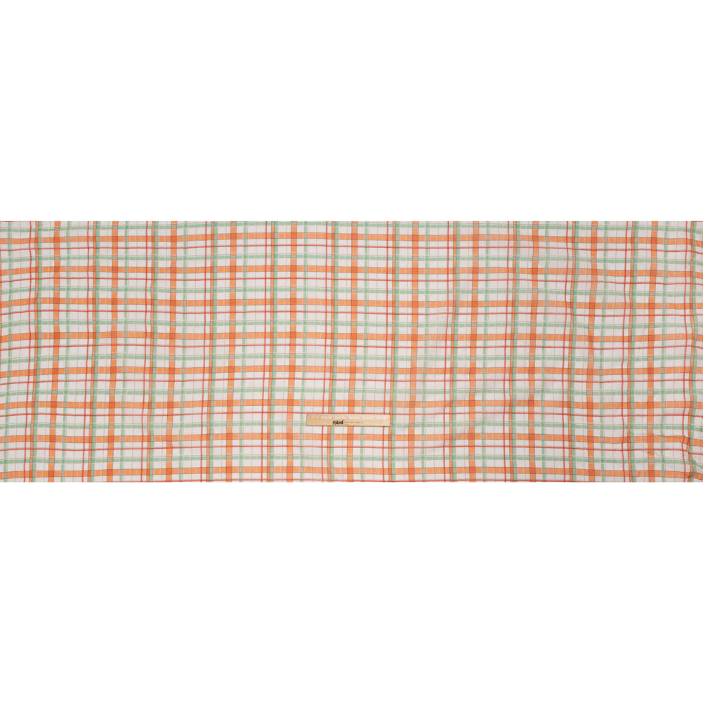 Silk and Cotton Voile - Orange, Spring Green and Cream Plaid - Deadstock - Full