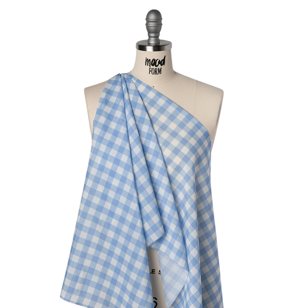 Silk and Cotton Voile - Light Blue and White Large Gingham - Deadstock