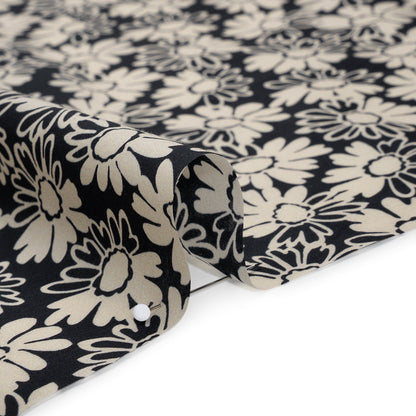 Silk and Cotton Voile Print - Cream and Black Floral - Deadstock