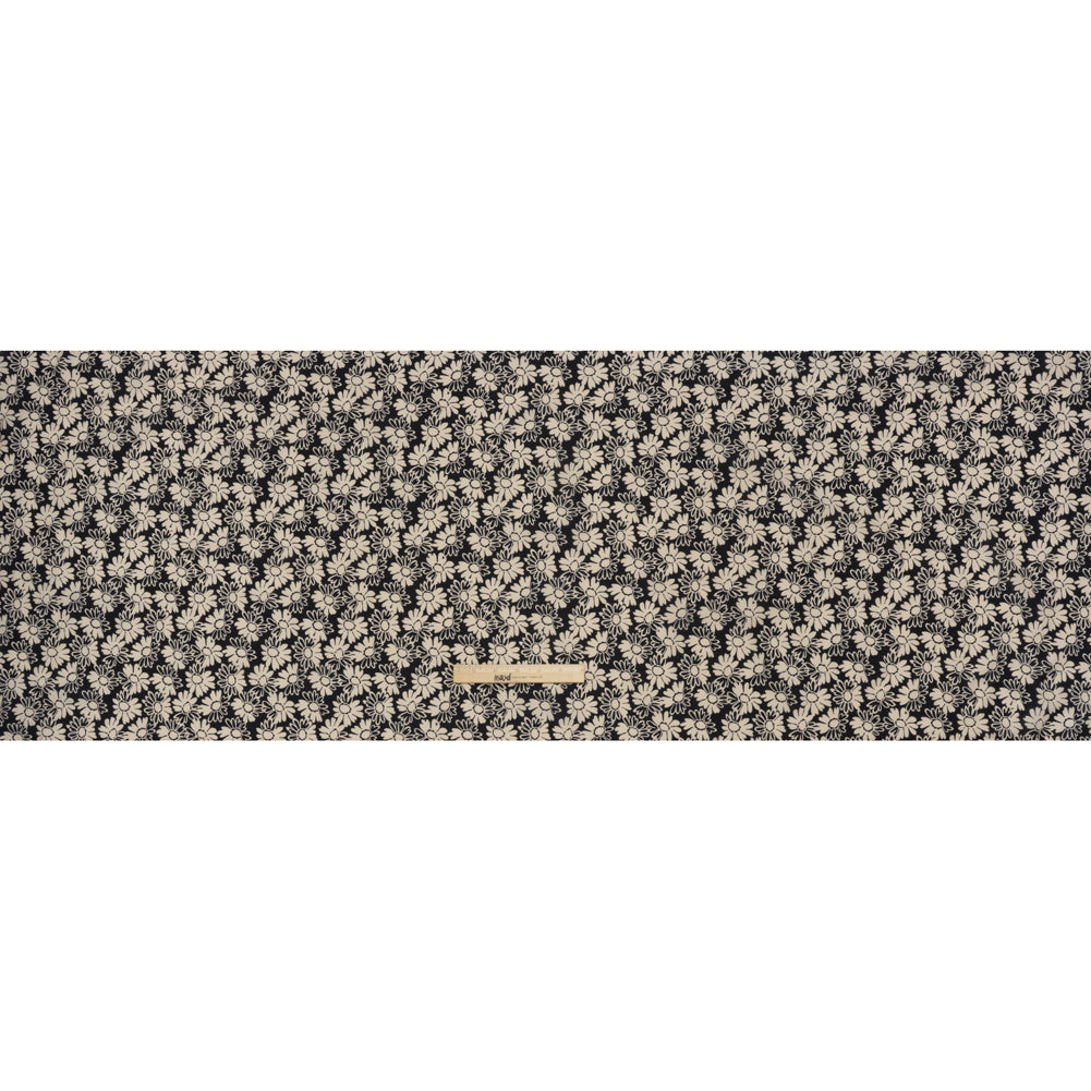Silk and Cotton Voile Print - Cream and Black Floral - Deadstock