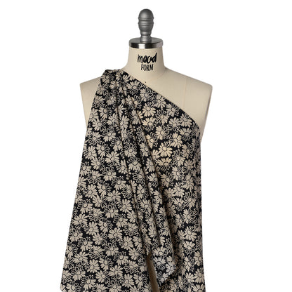 Silk and Cotton Voile Print - Cream and Black Floral - Deadstock