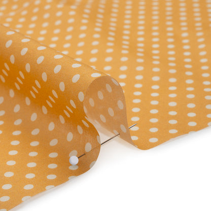 Silk and Cotton Voile Print - Saffron Yellow and White Polka Dots - Deadstock