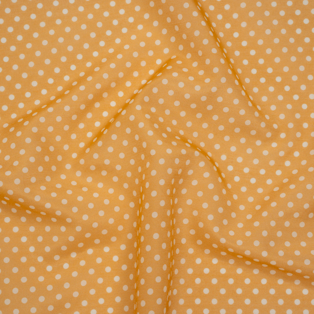 Silk and Cotton Voile Print - Saffron Yellow and White Polka Dots - Deadstock