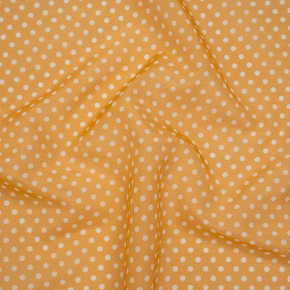 Silk and Cotton Voile Print - Saffron Yellow and White Polka Dots - Deadstock