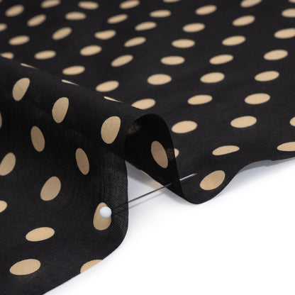Silk and Cotton Voile - Dark Brown and Beige Polka Dots - Deadstock