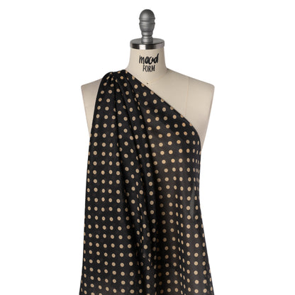 Silk and Cotton Voile - Dark Brown and Beige Polka Dots - Deadstock