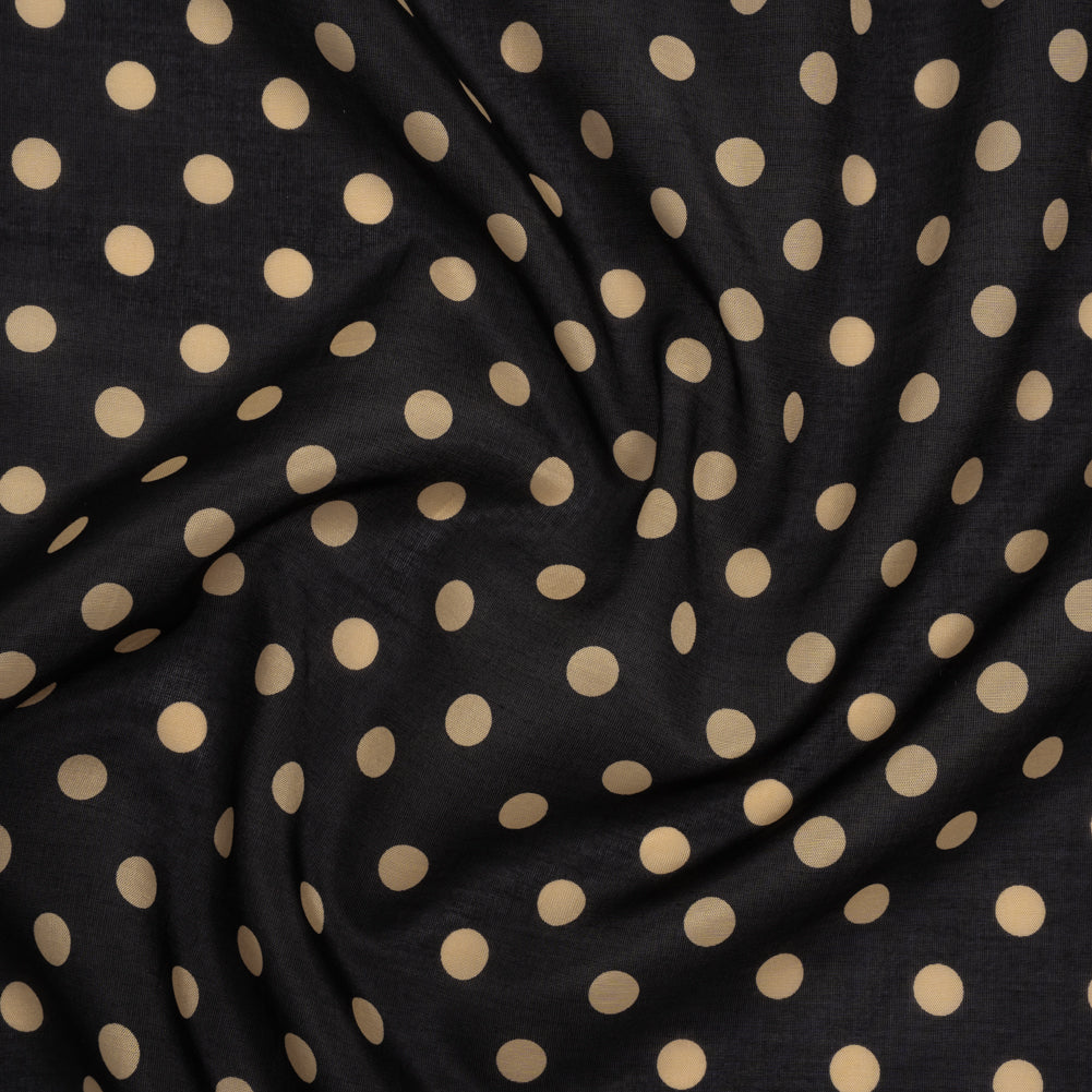 Silk and Cotton Voile - Dark Brown and Beige Polka Dots - Deadstock